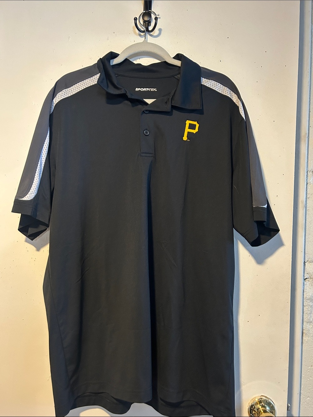 Sport-Tek Black Polo with Gray & White Shoulder Panels and Yellow 'P' Logo